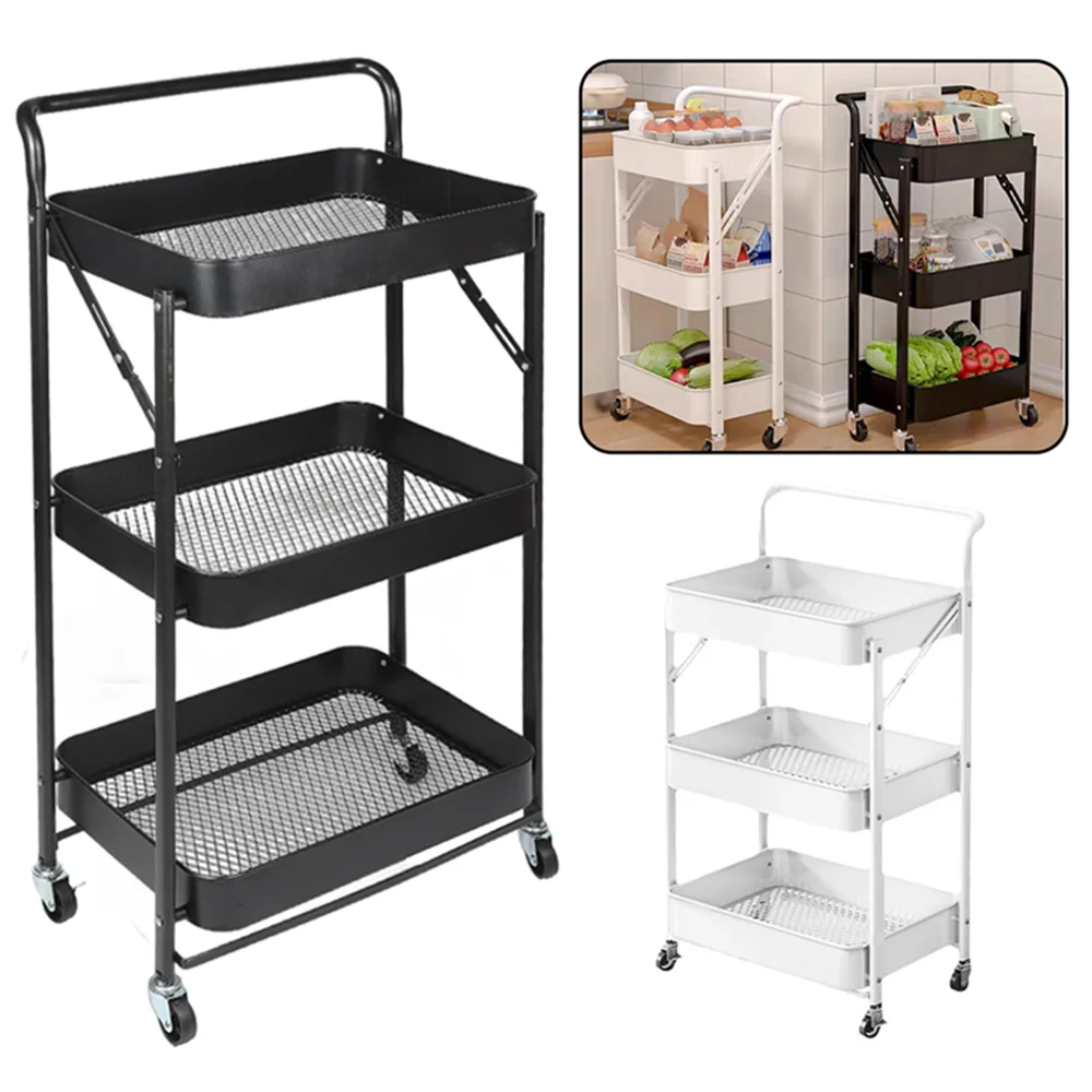 Carrello a 3 Ripiani con Ruote, Scaffale da Cucina Mobile, Carrello da Terra Multilivello per la Conservazione di Snack, Frutta e Verdura
