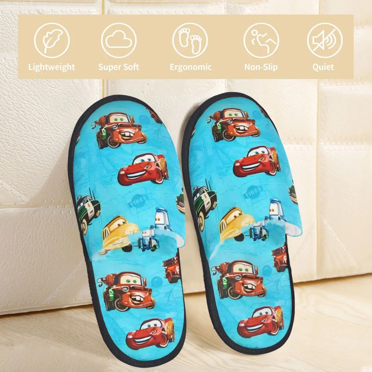 Lightning Mcqueen And Sally Car Slippers Anti-skid Soft Household Fur Slides Slippers Bedroom