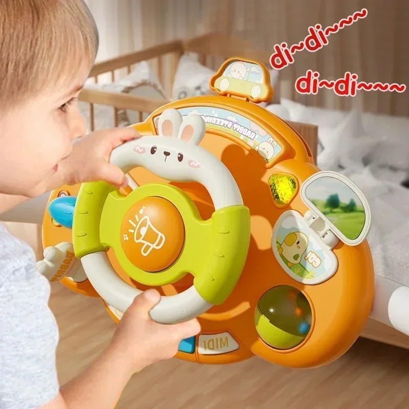 Baby Toy Electric Simulate Driving Car Steering Wheel Stroller Driving Cartoon Bunny Early Educational Toys for 0-36M Toddler