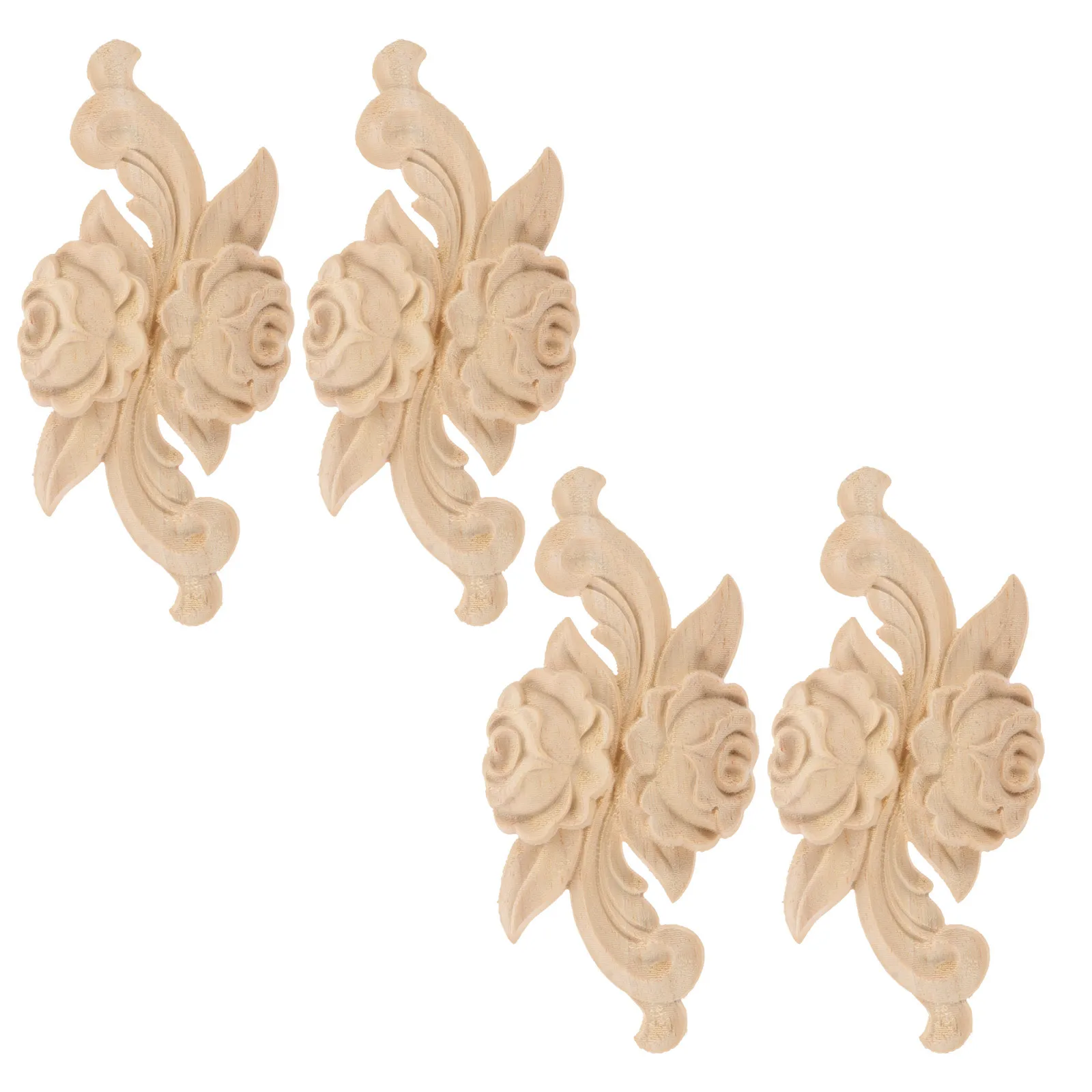 4Pcs Ukiran Kayu Motif Mawar Tanpa Cat Dekorasi Furnitur Pintu Lemari Hiasan Dinding Ukiran Onlay Applique