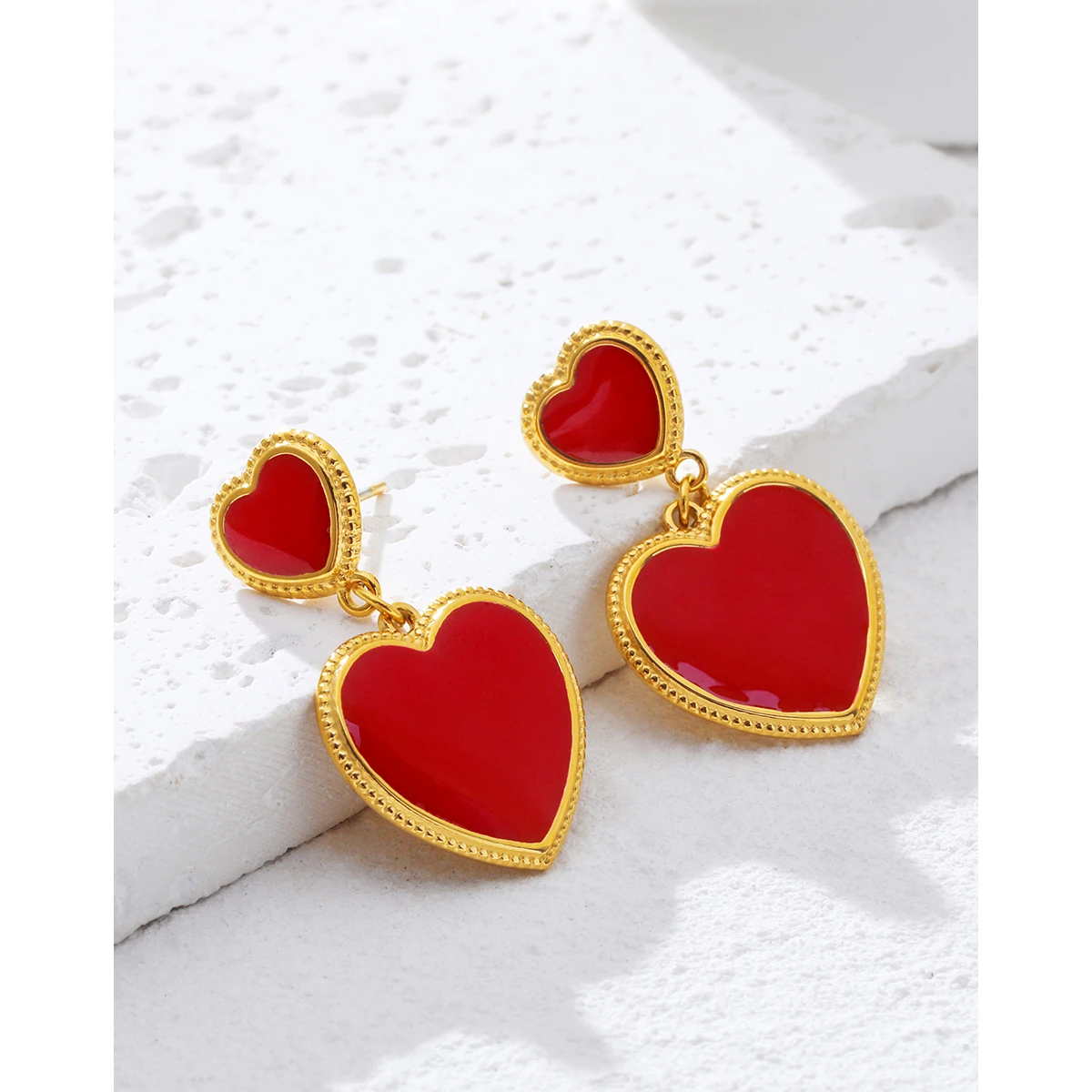 YACHAN Red Enamel Heart Stainless Steel Drop Earrings for Women Chic 18K Gold Plated Dangle Earring Waterproof Jewelry