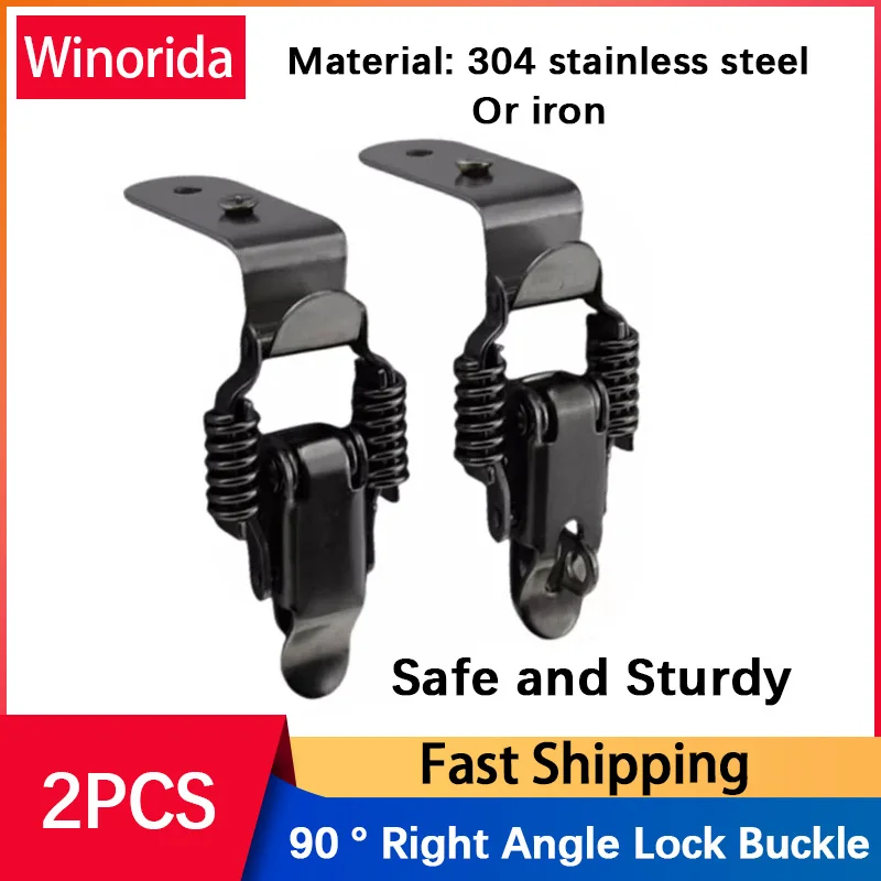 

2Pcs 304/Iron Stainless Steel Double Spring Buckle Lock 90 Degree Right Angle Lnstalation Buckle Box Buckle Industrial snap lock