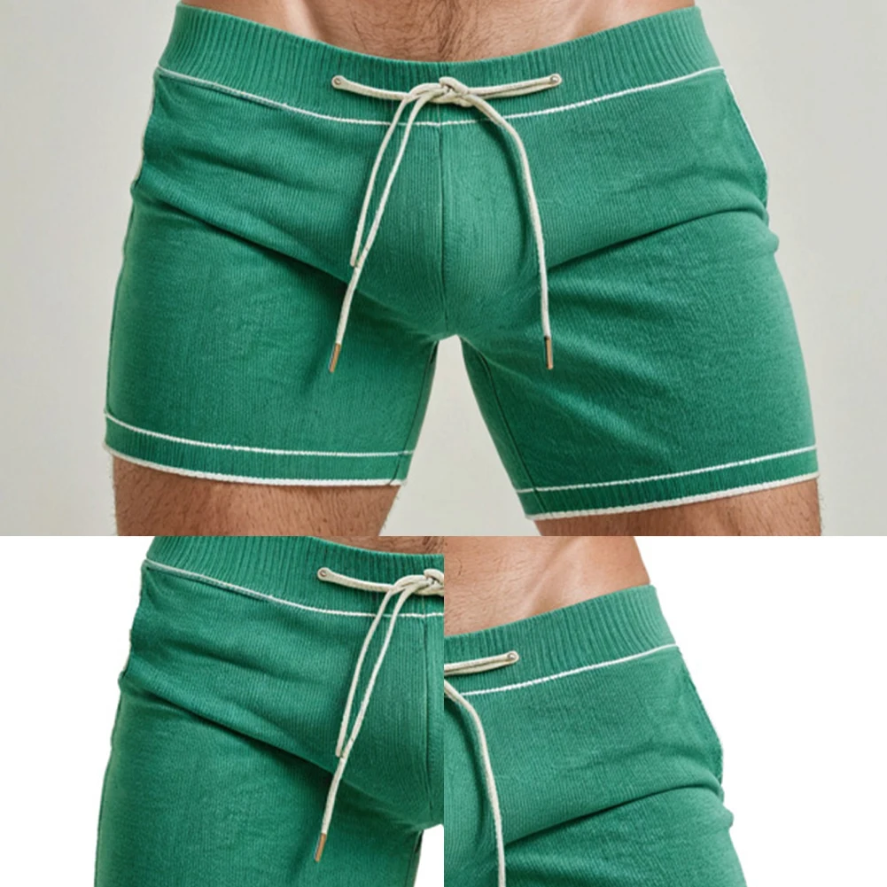Пляжные спортивные зеленые мужские летние шорты, шорты на шнурке, облегающие однотонные эластичные пояса, модная уличная одежда
