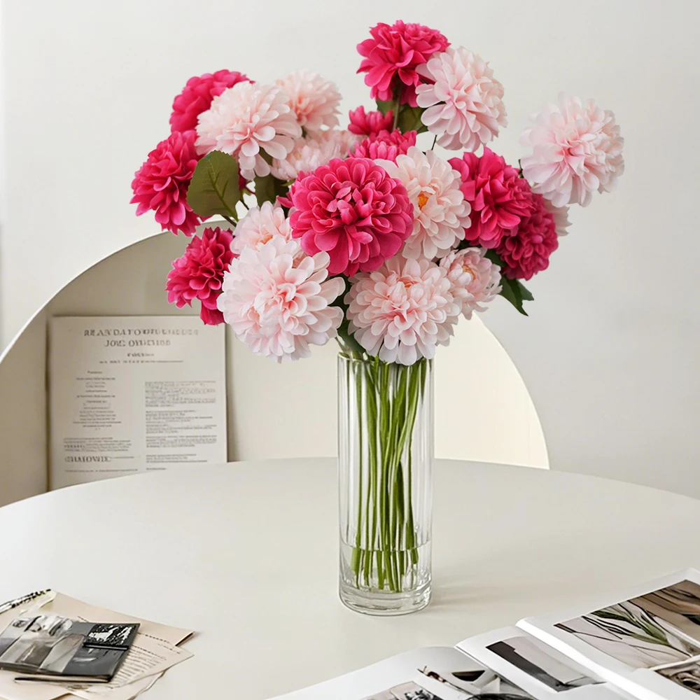 Fleurs artificielles Dahlia 29 ", fausse boule Dahlias, fausses fleurs de chrysanthème avec longues tiges pour Bouquets de mariage DIY