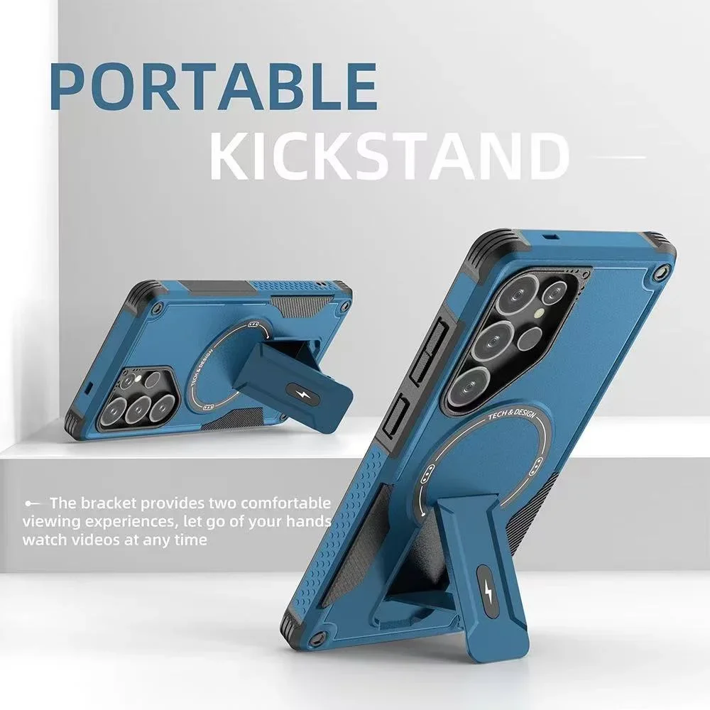 حافظة مغناطيسية بحامل قابل للطي من Armor العسكري لهاتف سامسونج S24 S25 Ultra Edge A55 A54 A36 A35 A05 A05S A26 A25 A16 A15 A14