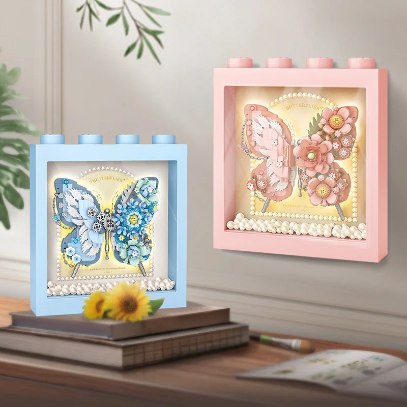 

822Pcs Mini Block Kids Building Toys Bricks Butterfly with Lighting Decorative Painting Puzzle Girl Women Gift Home Decor 1960