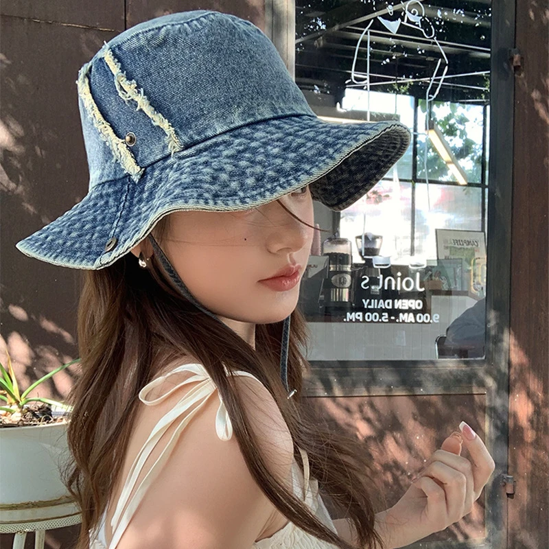 

Breathable Denim Fisherman Hat -Bucket Hat Women Men Adjustable Cowboy Style Sun Cap for Spring/Summer | Trendy Unisex Beach Hat