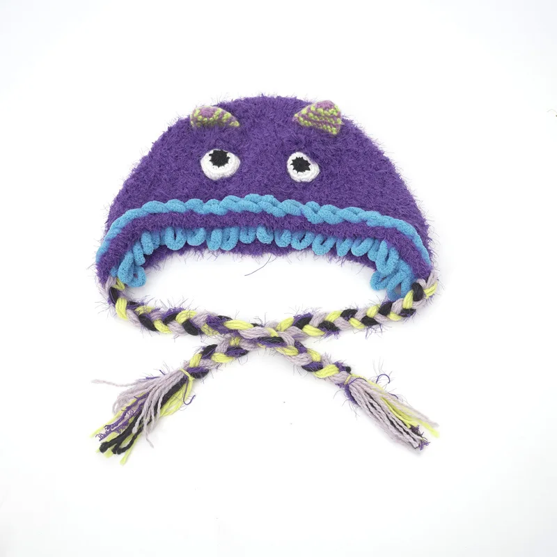 Europe and the United States plush pullover hat outdoor warm earmuffs autumn and winter new little monster knit hat
