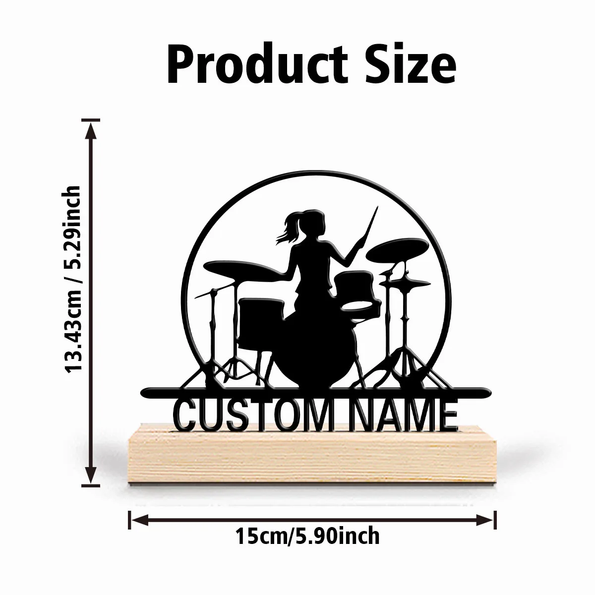 1pc New Design Personalized Custom Music Drum Stand Metal Statues Musical Gift with Wooden Base Perfect for Musicians Orchestra
