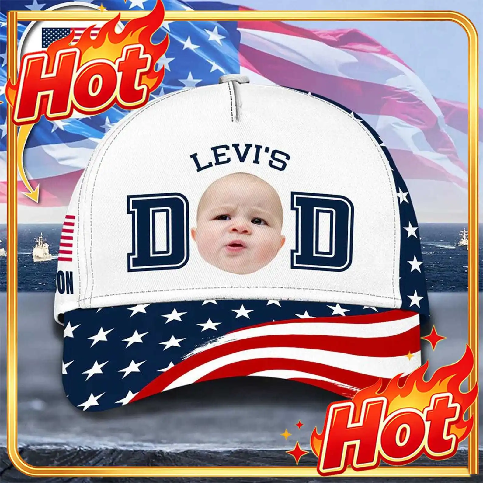 Custom Custom Photo USA Dad Baseball Cap Personalized Father Hat American Flag Patriotic Gift For Dad With Kids Photo