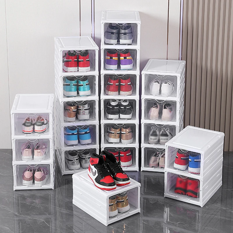 Installation Free Thickened Shoe Box Transparent Multi-Layer Storage Box Home Simple Shoe Rack Foldable Shoe Cabinet with Cover