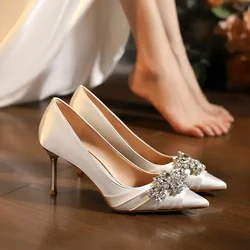 High Heels Pointed Toe Shoes Woman Lace-Up Navy Blue Pumps Sexy Sandals Slip on Shallow Mouth All-Match Footwear Spikes