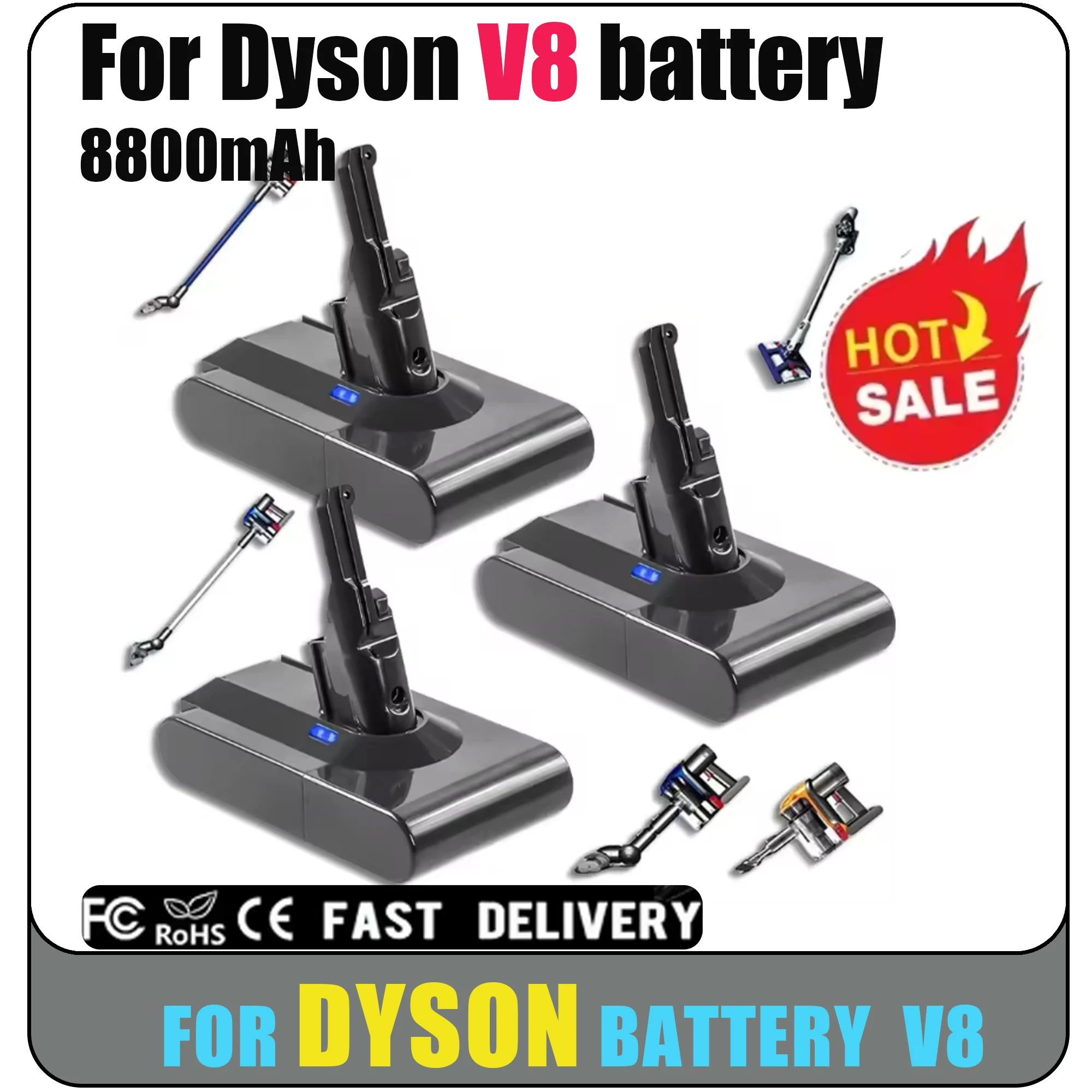 

For Dyson V8 battery 8800mAh 21.6V For Dyson V8 Battery Absolute Animal Li-ion Vacuum Cleaner Rechargeable BATTERY SV10