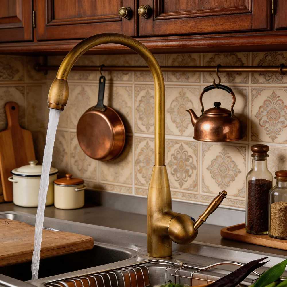 

Antique kitchen faucet with 360 ° rotation hot cold sink faucet