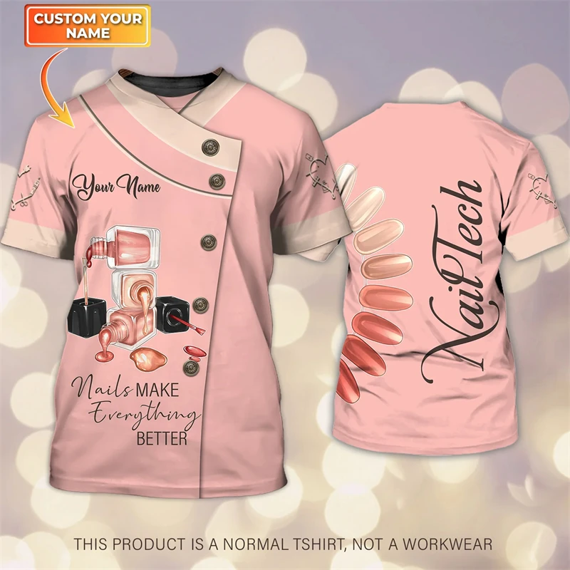 Fashion Summer Short Sleeve T-shirts 3d Print Nail Technician Pattern Loose T-shirt Uniforms Trend Daily O Neck New Design Tops
