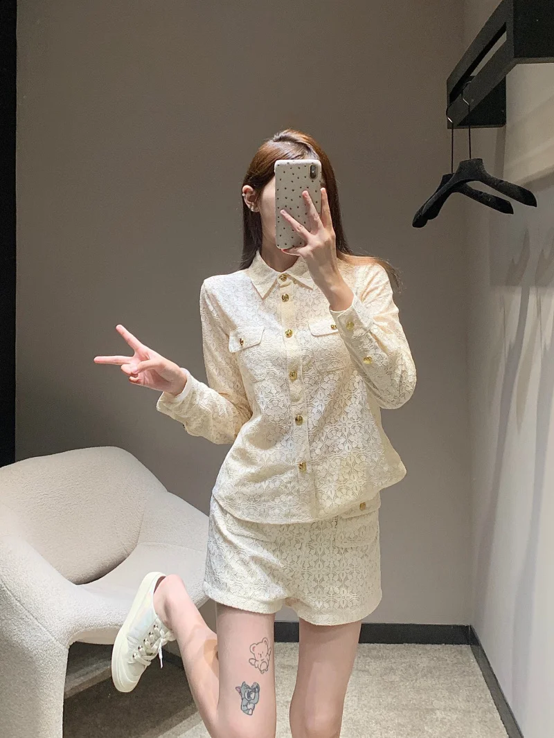 

College style women's shirt, fashionable and sweet temperament, lace hollow out long sleeved shirt, base shirt