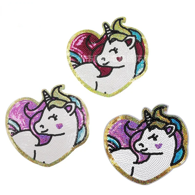 

1pc Trendy Sequin Patches Cute Unicorn Large Clothing Thermoadhesive Patches DIY Jacket T-Shirt Personalized Decorative Stickers