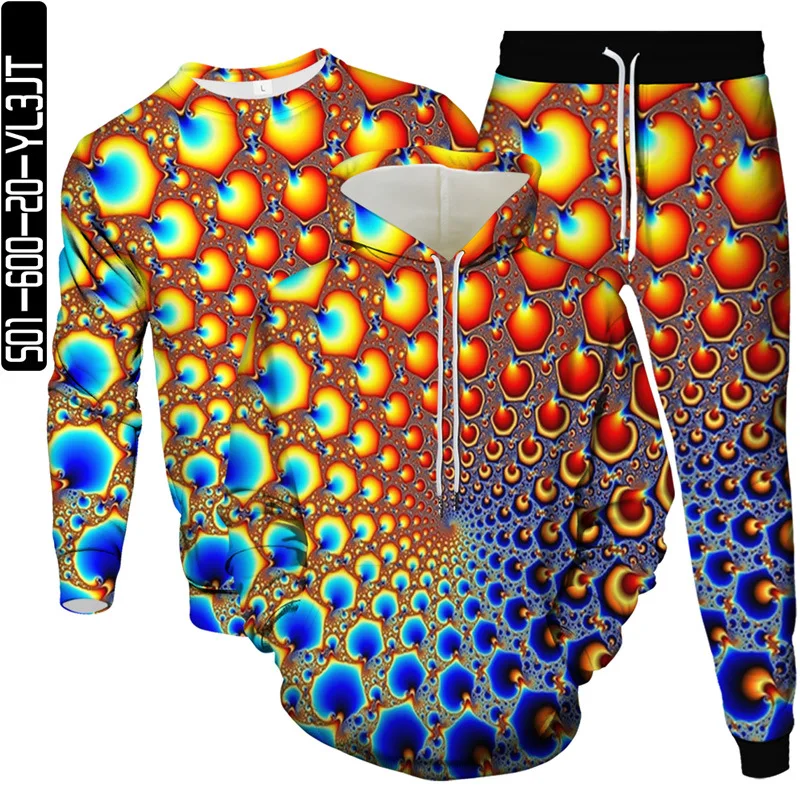 Men Fashion 3 Piece Clothing Suit Hoodie Sweatshirt Jogging Pant Set Black White Colorful Vortex Print Male Tracksuit Size S-6XL