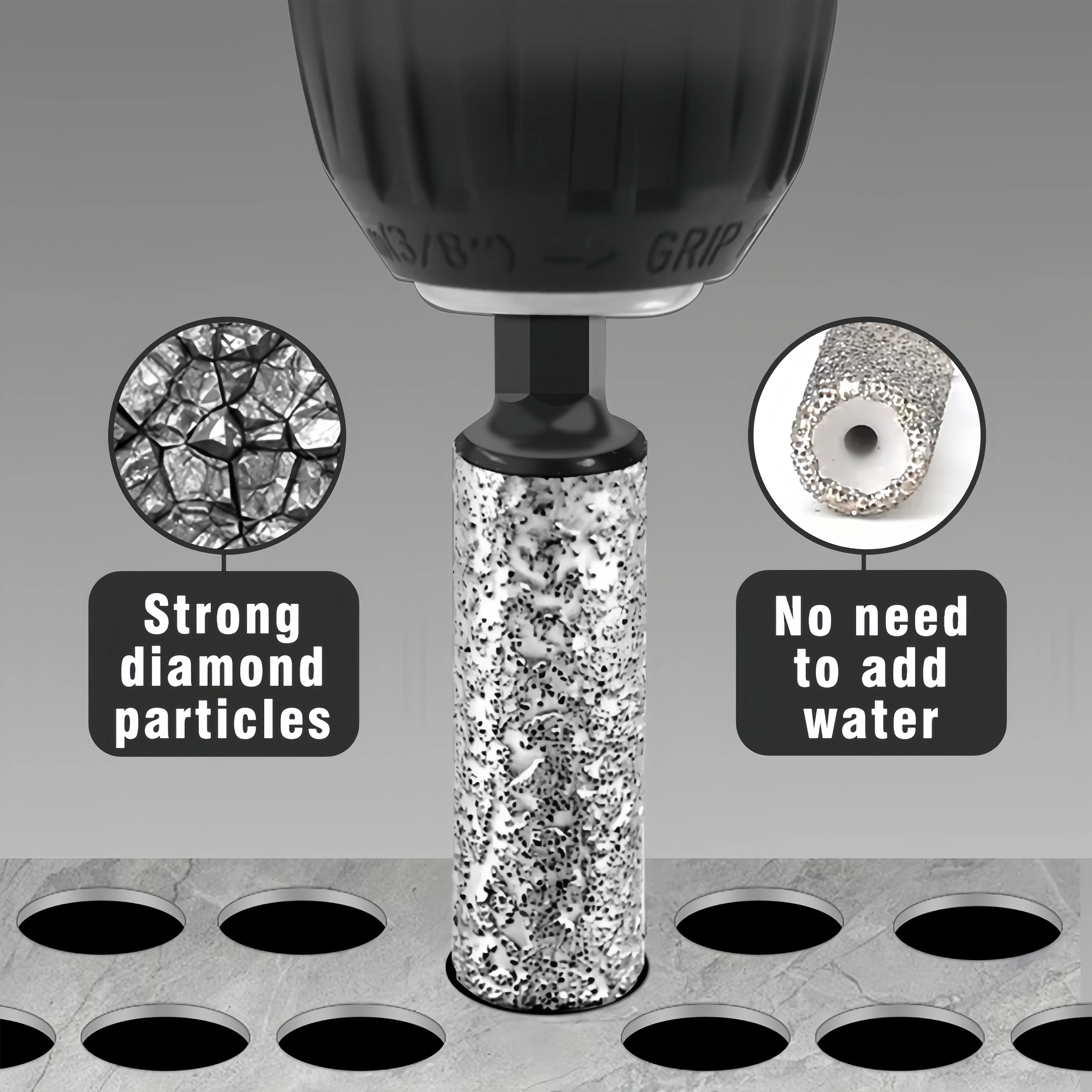 5 Stück 6–12 mm Sechskantschaft für trockene Keramikfliesen, Diamantbohrer, Marmor, Granit, verglaste Fliesenlochöffner zum Bohren und Schleifen – Detail 2