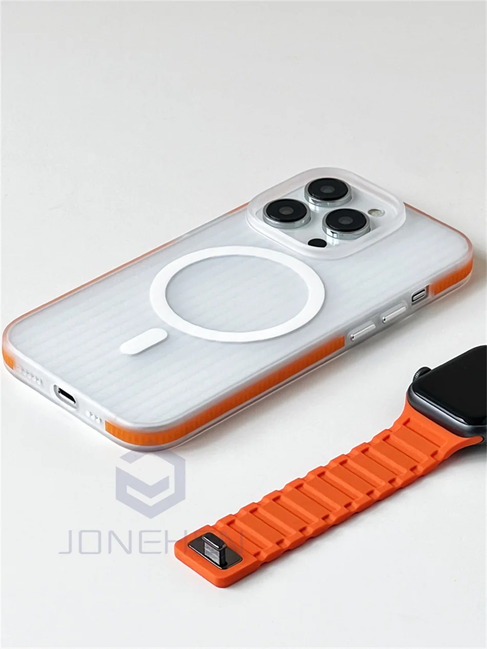 Modello ondulato per custodia di ricarica wireless magnetica Magsafe per iPhone 15 14 13 12 16 Pro Max paraurti antiscivolo copertura trasparente opaca