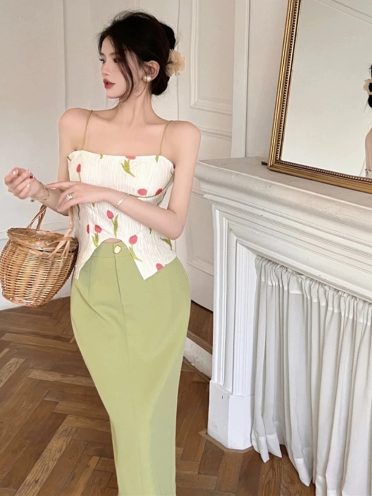 Skirts Sets Women Flowers Special Elegant Princess Creativity Basics Charming Cozy Ladies Sweet Casual All-match Summer Daily