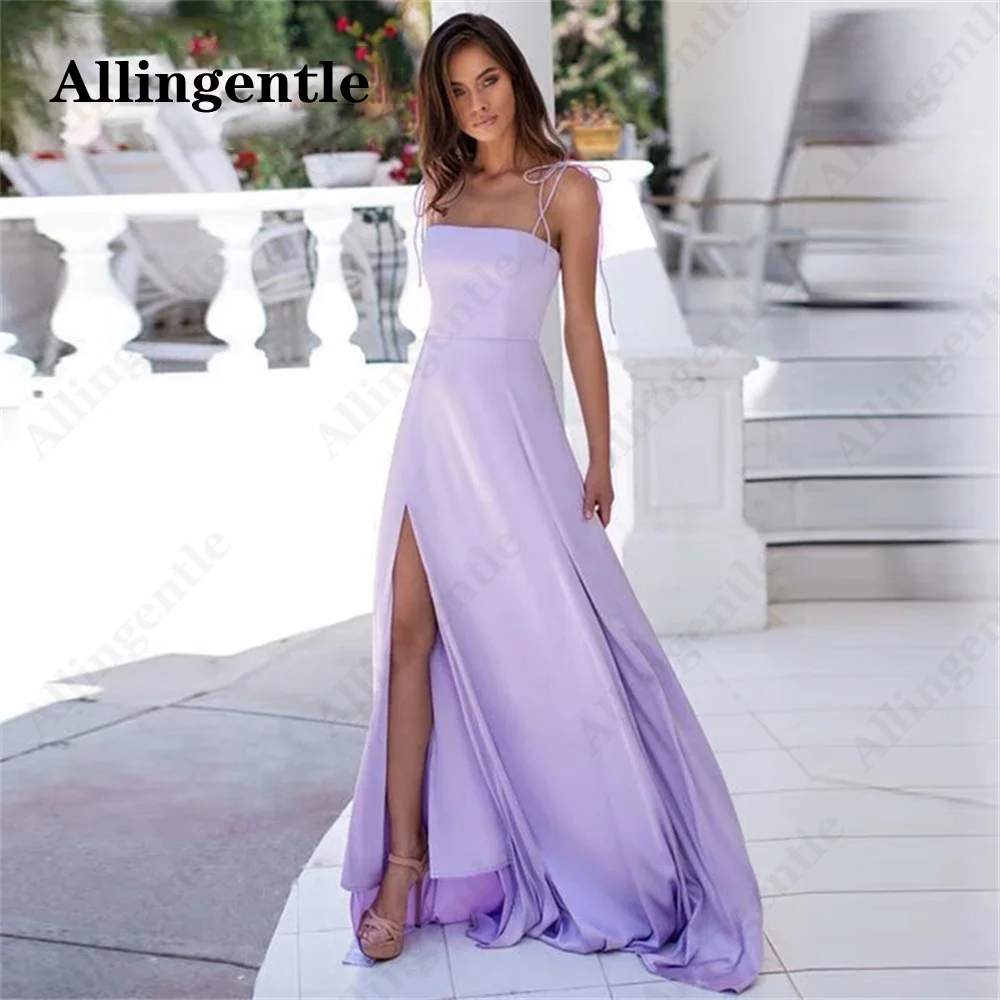 

Allingentle Lilac A-Line Prom Dress for Party 2024 High Split-Side Elegant Evening Formal Gowns Spaghetti Straps Robes De Soirée