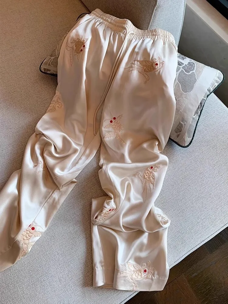 

Новые китайские повседневные брюки премиум-класса со шнурком, прямые, весна-осень, широкие, модные...