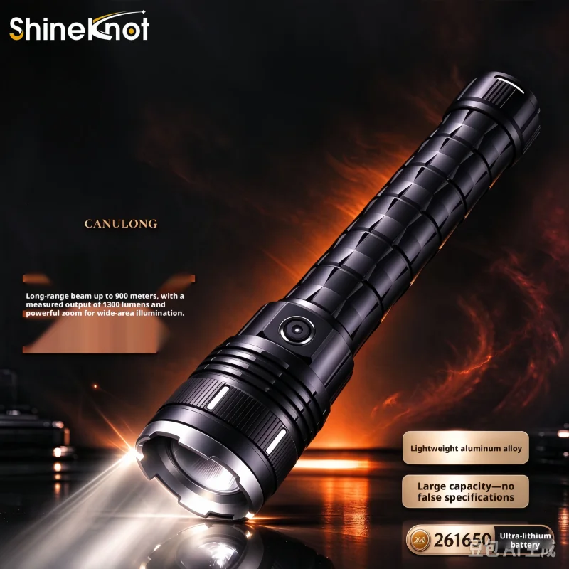 SHINEKNOT Outdoor Ultra Bright Long-Range Rechargeable Strong Light Variable Zoom Flashlight With Long Battery Life