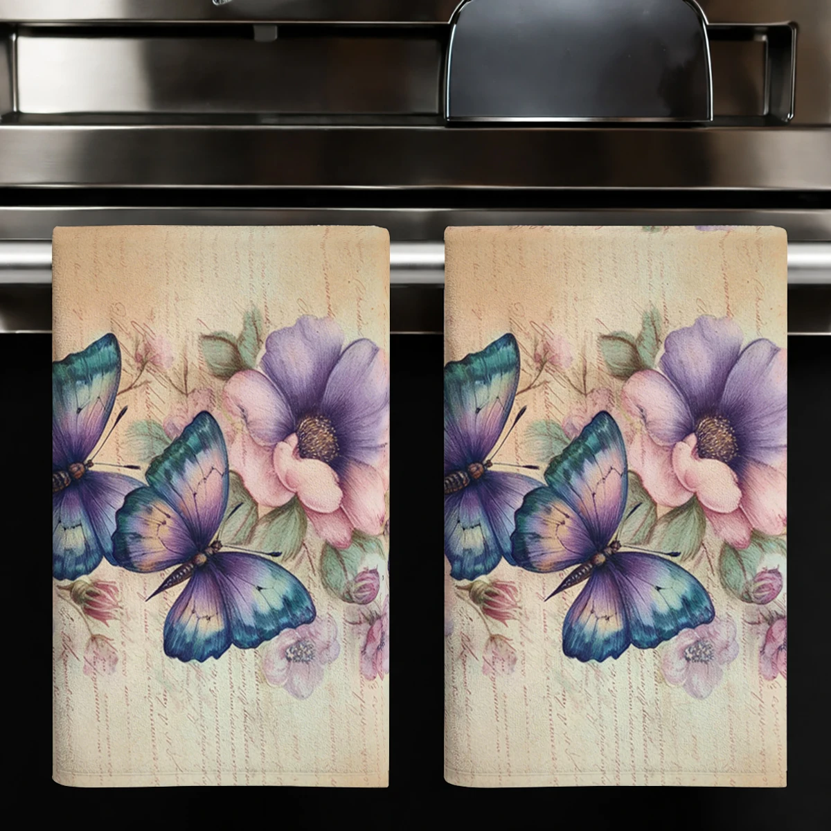 

Полотенце для посуды из полиэстера с цветочным и бабочковым узором, кухонное полотенце, тряпка для мытья посуды - устойчивое к выцветанию и машинная стирка, кухонное полотенце из полиэстера.