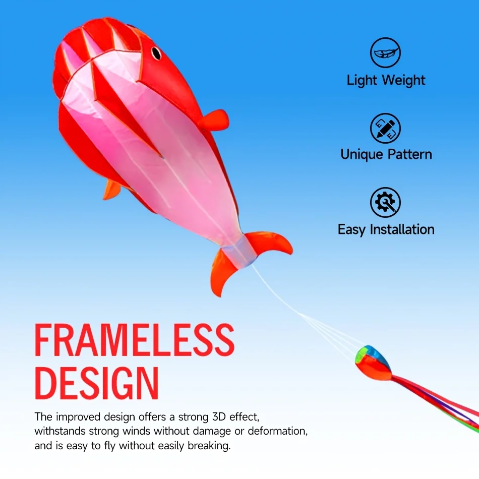 Cerf-volant de baleine souple, grand cerf-volant de plage, jeu de divertissement en plein air, facile à voler, Anti-déchirure, livré avec poignée, sac de rangement de câbles 14 +