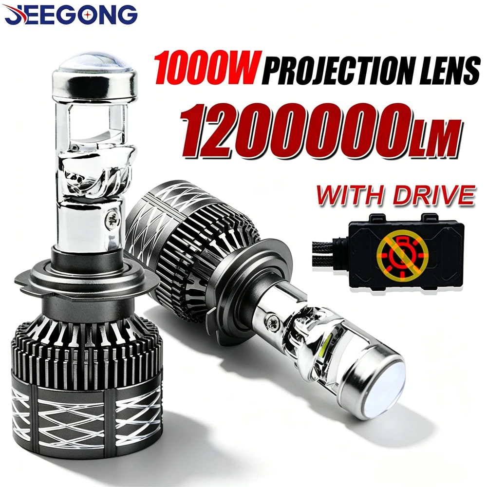

1200000LM Super Bright H7 H4 Led Projector Lens With Fan H11 9005 9006 HB3 HB4 CANBUS Auto/Moto Lamp Plug & Play 6000K Headlamp