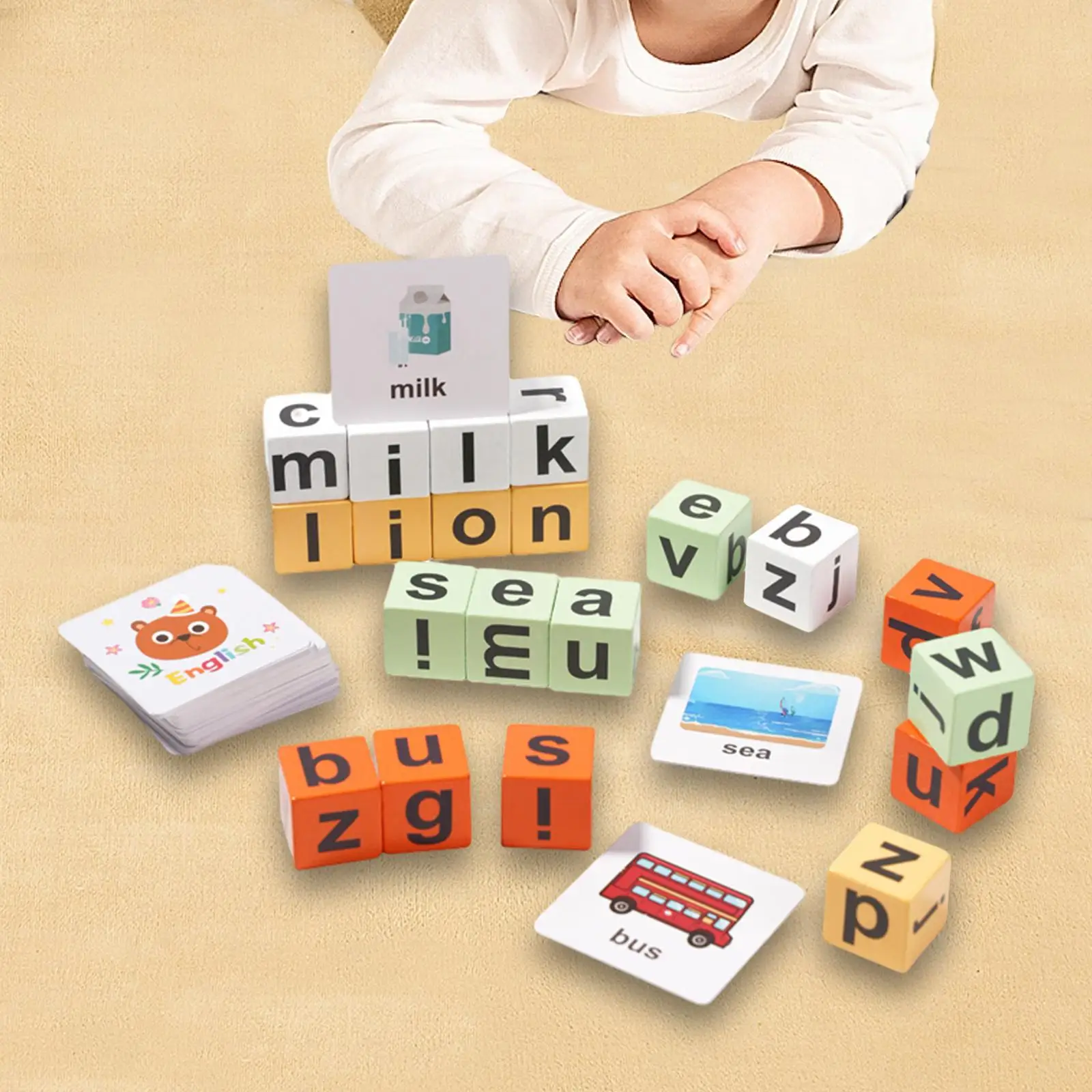 Wooden Reading Block Alphabet Easy Using Matching Puzzle Gift Short Vowel for