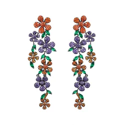 CWWZircons Colorful CZ Flower Long Dangle Drop Earrings for Women Wedding Luxury Cubic Zirconia Bridal Jewelry Accessories E0826