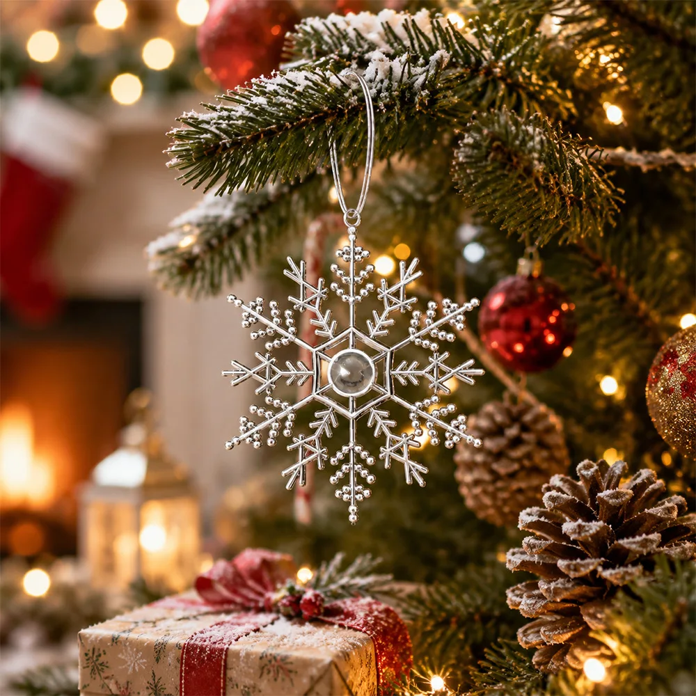 10cm Christmas Snowflake Pendant Christmas Tree Decoration Plastic Electroplated Gold Silver Red Snowflake Drop Ornaments