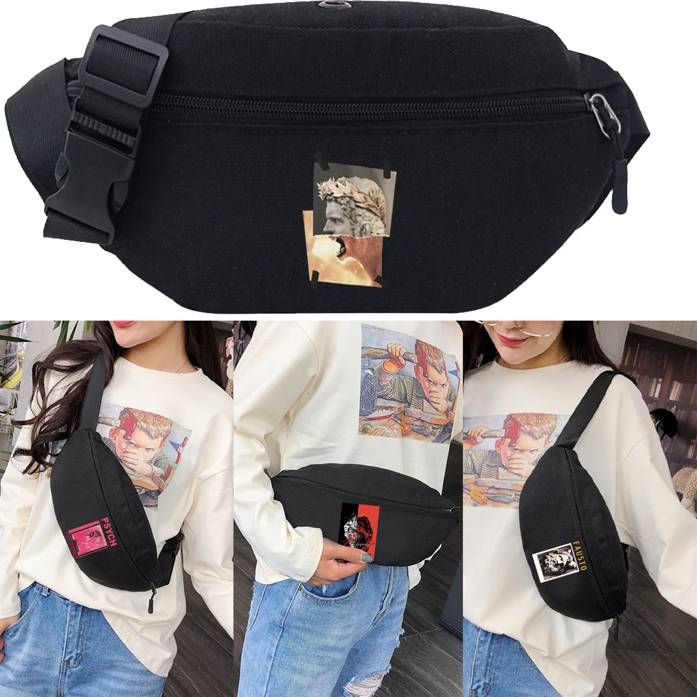 2022 New Women Breast Package Sculpture Print Outdoor Sports Bag Canvas Pouch Waist Bag Fanny Pouch Crossbody Male Banana Bag