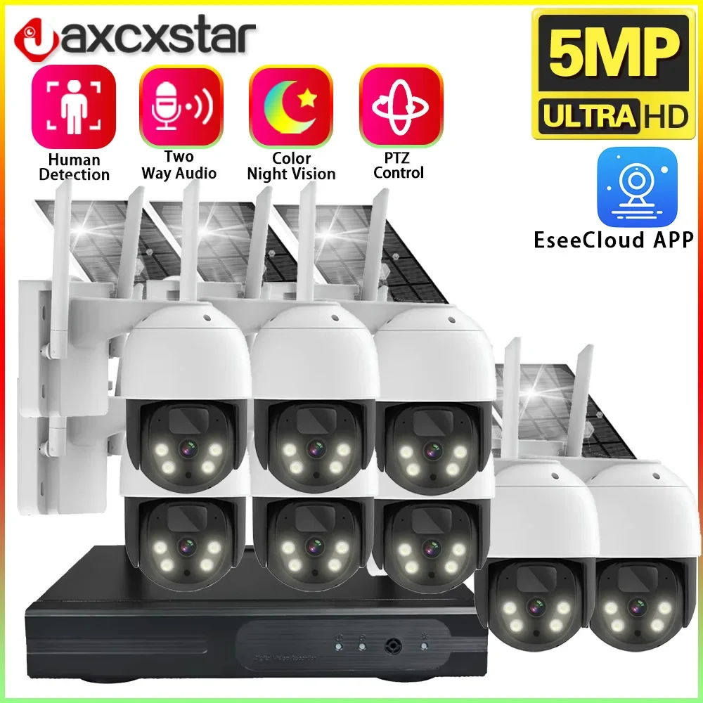 

10Channel 5MP Battery Solar Powered Cctv Camera Kit 10CH Outdoor Wireless Wifi Solar Dual Light Source Security Camera System