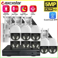 10Channel 5MP Battery Solar Powered Cctv Camera Kit 10CH Outdoor Wireless Wifi Solar Dual Light Source Security Camera System