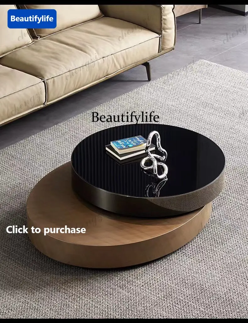 A68Italian light luxury rotating coffee table, modern simple and high-end, telescopic 360-degree to round size, tea table