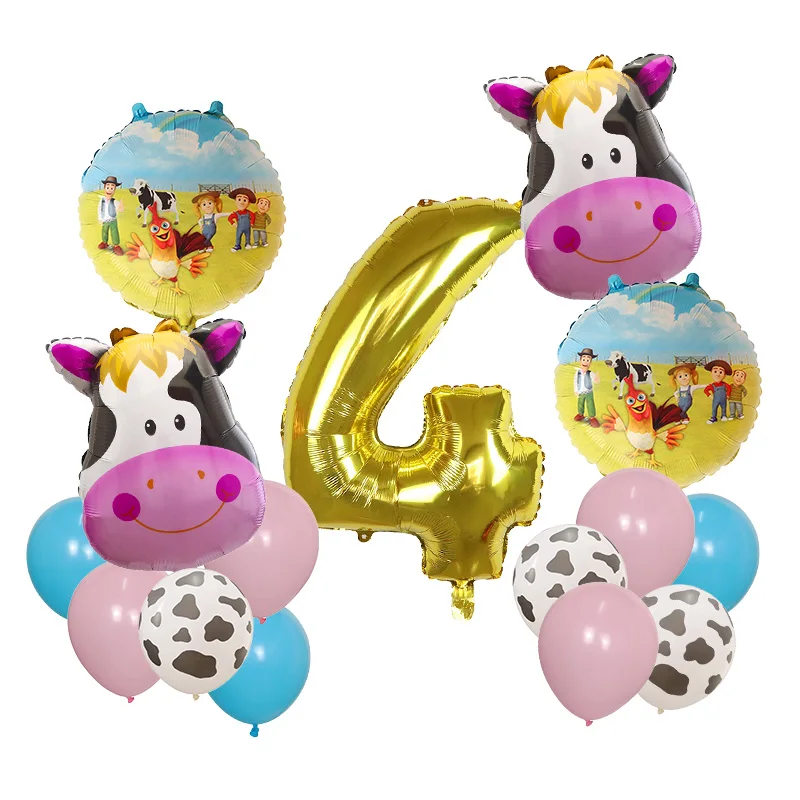 15pcs Cow Neddy Animal Foil Balloons Farm Theme Party Decoration Kid Birthday Party Kids Toys 1 2 4 5th Baby Shower Supplies