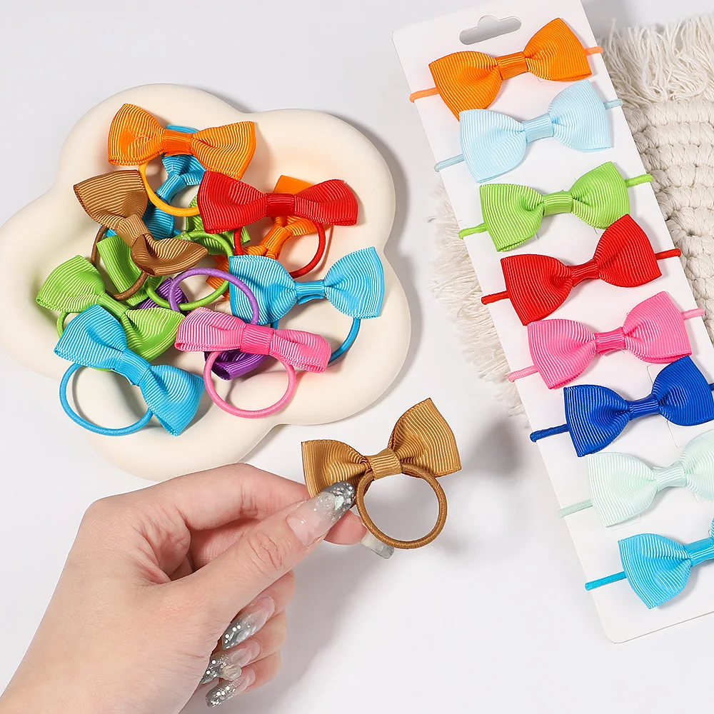 5/10/20Pcs Candy Color Hair Bows Elastic Scrunchies Hair Band For Kids Baby Girls Hair Rope Ponytail Holder Hair Accessories Set