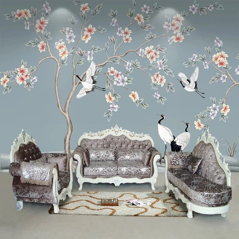 Custom Photo 3D Wallpaper Classical Flower Bird Art Mural Red-crowned crane Living room TV background bedroom restaurant 8d tree