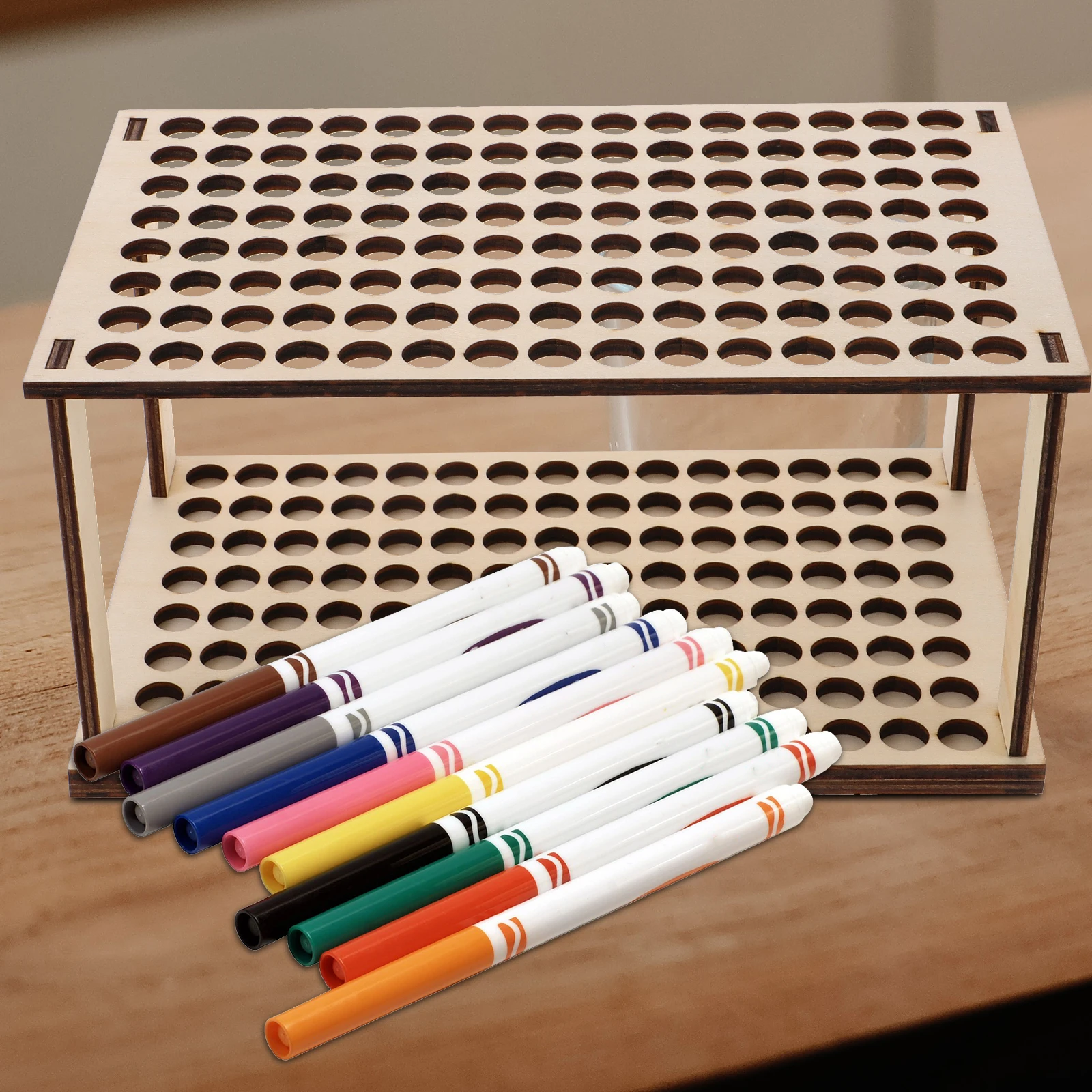 

Wooden Pen Paint Brush Storage Organizer Craft Marker Paint Stand Storage Rack Brush Organizer Empty Case Box Student Supplies