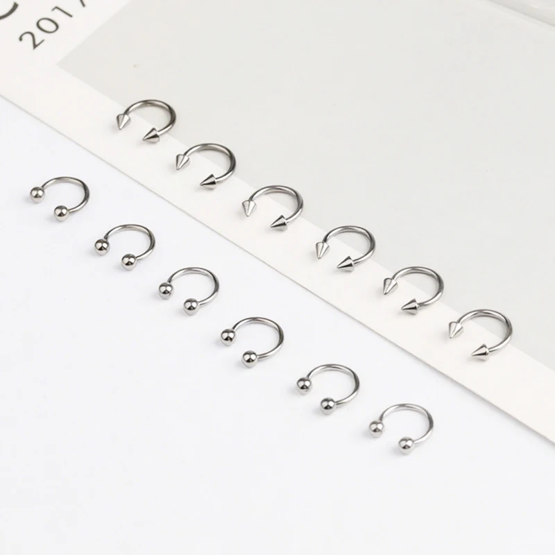 1PCS 16G Surgical Steel Nose Septum Horseshoe Hoop Earring Eyebrow Tragus Lip Piercing Ring Balls Spikes 6-12mm image 4