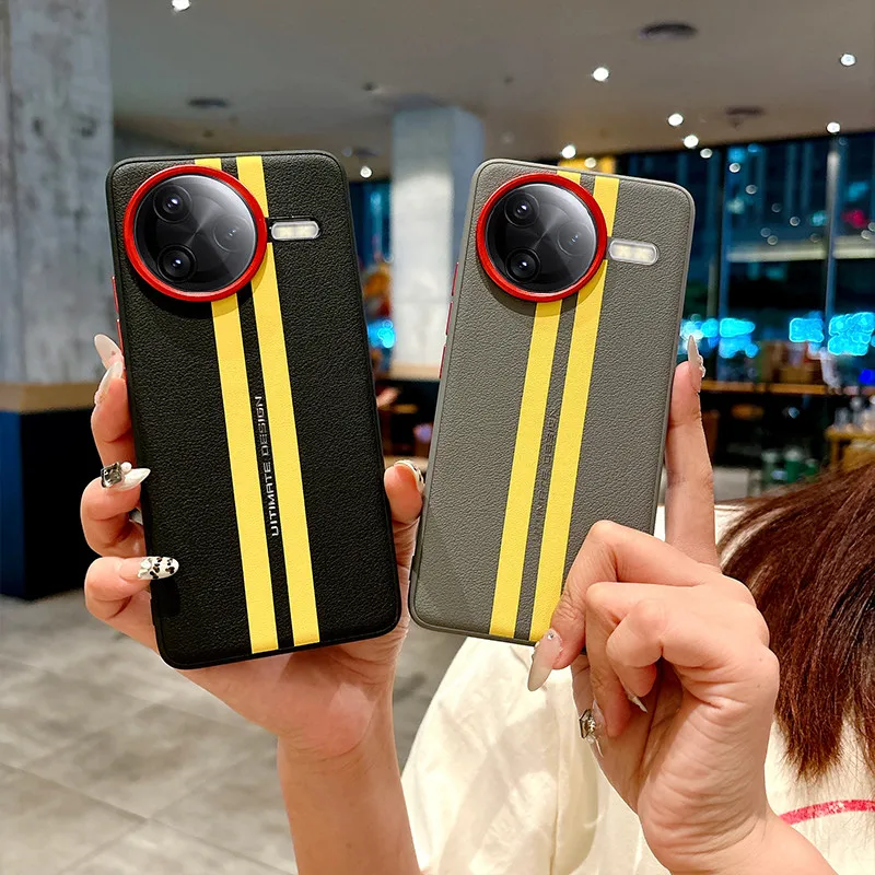 

For Xiaomi Redmi K80 ,K80 Pro Case ELVEV Yellow Track Skin-feeling PU Leather Hard PC Phone Cover