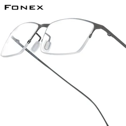 FONEX Titanium Alloy Glasses Frame Men 2025 Square Eyeglasses Frames Half Rim Semi-Rimless Ultralight-Weight Korean Eyewear 8101