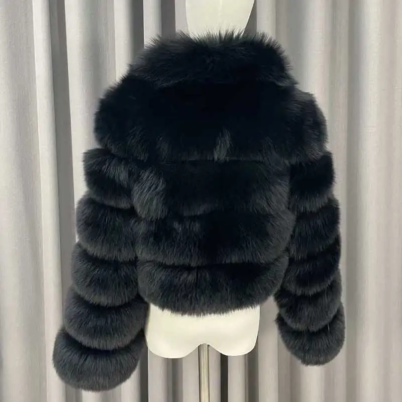 Winter Ladies Cropped Fur Coats Casual Fashion Square Neck Long Sleeves High Quality Real Fox Fur Jacket