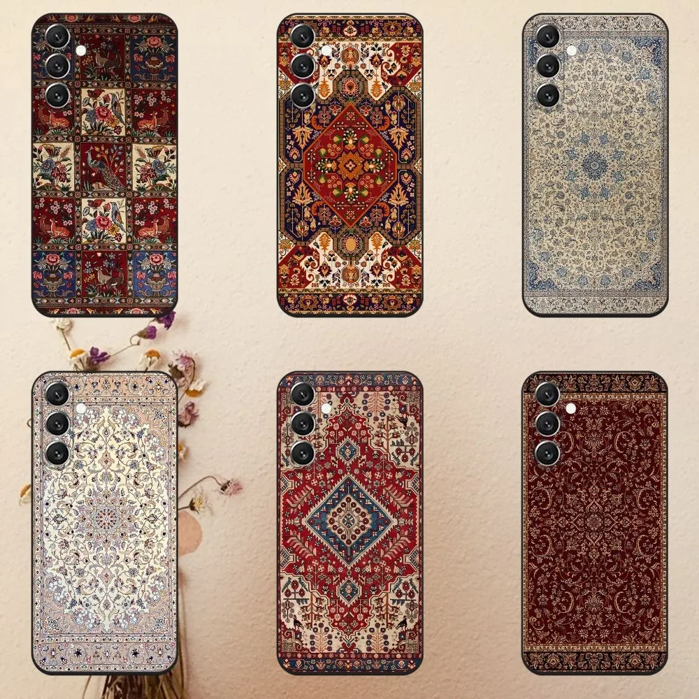 

Persian Carpet Floral Pattern Phone Case For Samsung Galaxy A13,A21s,A22,A31,A32,A52,A53,A71,A80,A91 Soft Black Cover