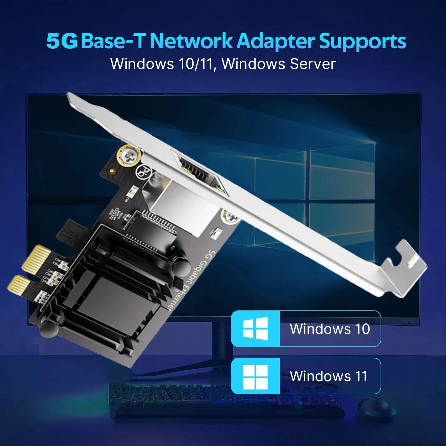 5G PCI-E to RJ45 Network Card Realtek 8126 1000/2500/5000Mbps RJ45 Interface Gigabit Ethernet PCI Express X1 X4 X8 X16 Adapter