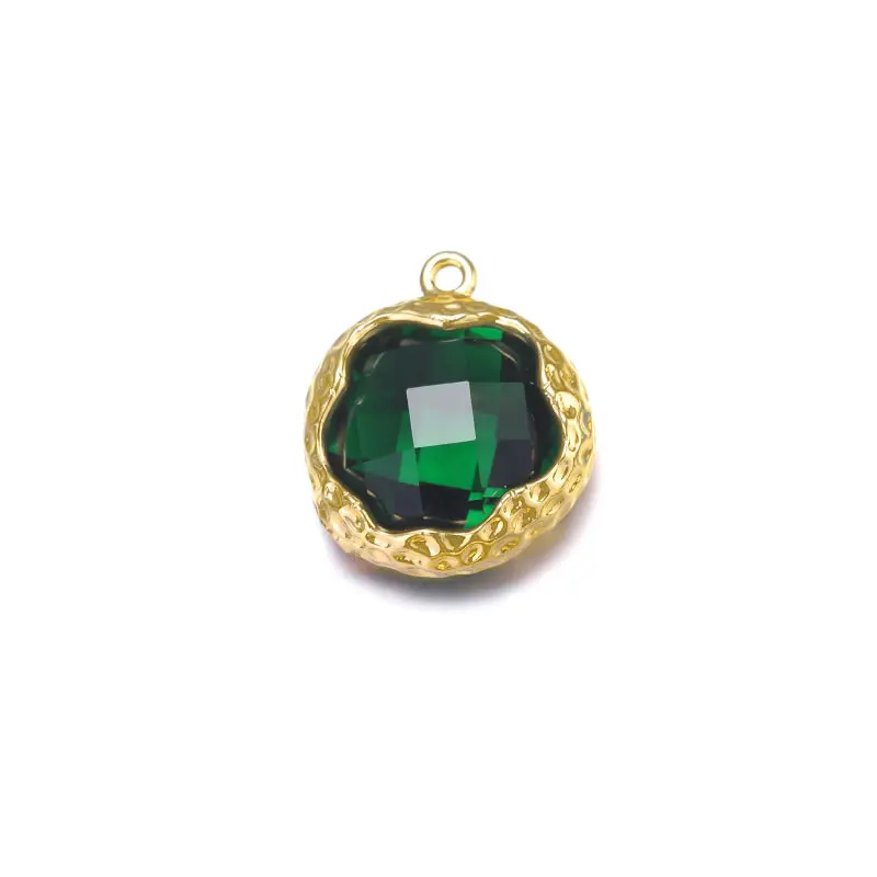 4 pièces 14x16MM haute qualité Champagne couleur or laiton coloré verre rond fleur breloques pendentifs bijoux à bricoler soi-même accessoires