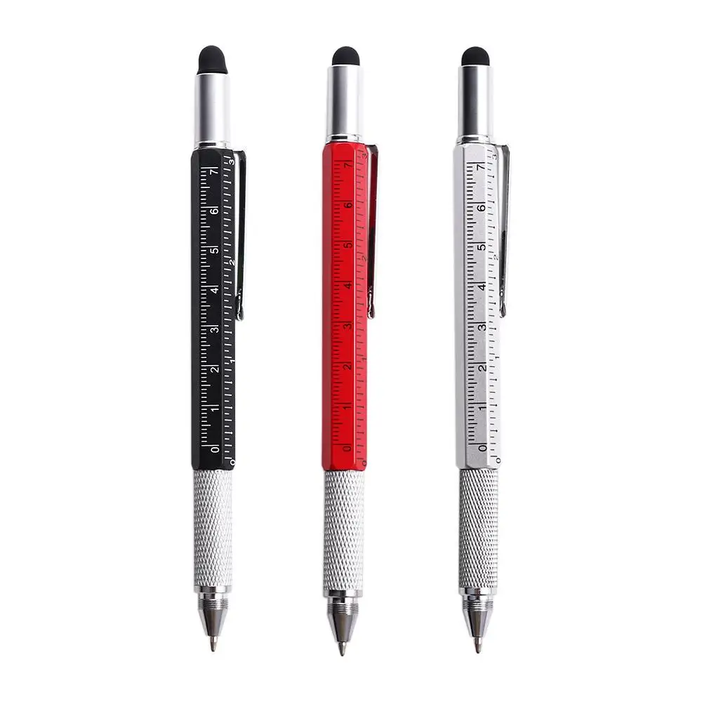 Touch Capaciative pen Gadget With Scale Level Meter Replacement refill Ballpoint Pen Flat-blade Screwdriver Cross Screwdriver